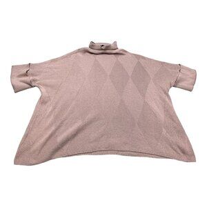 Umgee Pullover Sweater Women's Larg Pink Waffle-Knit Argyle Diamond Cotton Blend